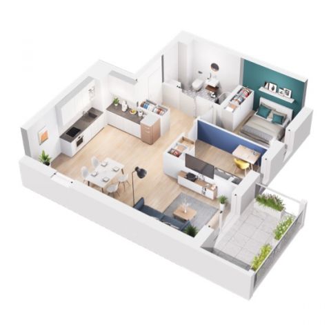 Rzut mieszkania M19: 3 pokoje, 55.76 m2