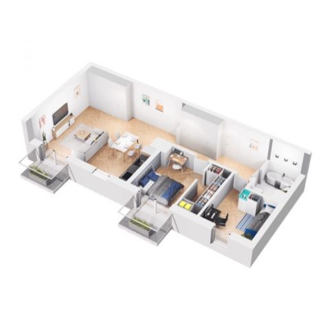 Rzut mieszkania M15: 3 pokoje, 69.65 m2