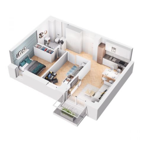Rzut mieszkania M22: 3 pokoje, 48.51 m2