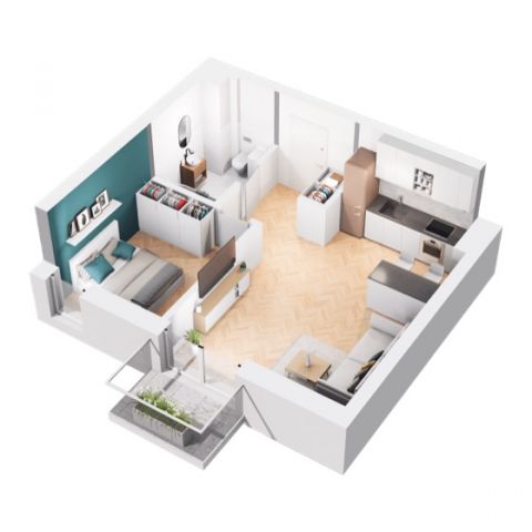 Rzut mieszkania M21: 2 pokoje, 40.36 m2