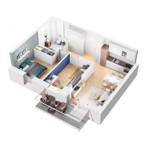 Rzut mieszkania M12: 3 pokoje, 48.51 m2