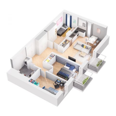 Rzut mieszkania M20: 4 pokoje, 74.05 m2