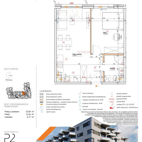 Rzut mieszkania M.2.30: 2 pokoje, 40.2 m2