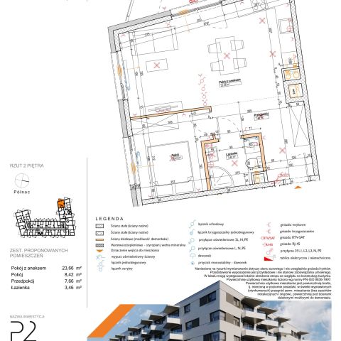 Rzut mieszkania M.2.73: 2 pokoje, 43.2 m2