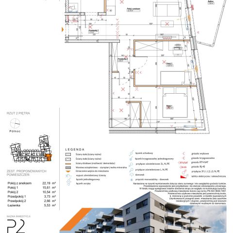 Rzut mieszkania M.2.32: 3 pokoje, 60.26 m2